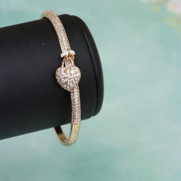 Rose Gold Bangle with Sparkling Heart Charm and Crystal Detailing, XPBL0567 - Picture 4 of 12